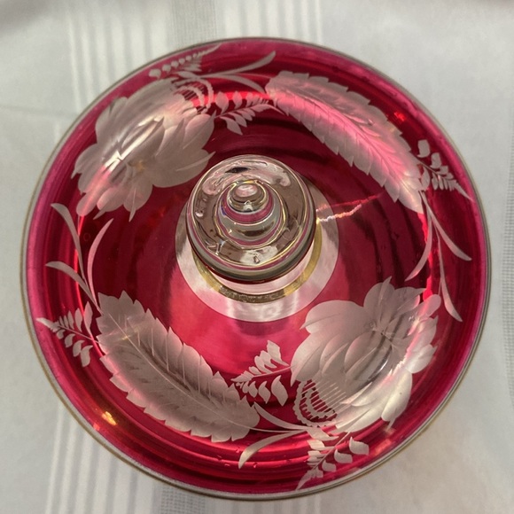 Bohemiam Ruby Red Crystal Glass Candy Dish - Picture 8 of 16
